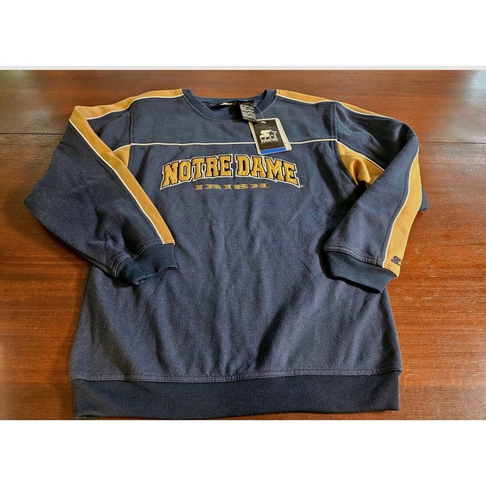 Starter Notre Dame Sweatshirt Youth 12/14 Blue Fighting Irish Embroidered NWT